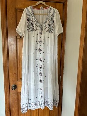 Knox Rose White Maxi Dress with Navy & Rust Embroidery